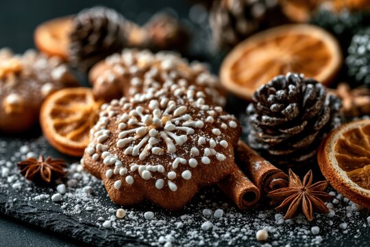 Festive Gingerbread Cookie with Icing and Winter Spices