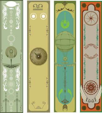 Vintage Vertical Banners Set &ndash; Ornate Retro Bookmarks and Labels in Teal, Blue and Cream with Decorative Frames