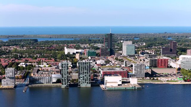 Aerial view of the Almere skyline in the Netherlands