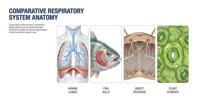 Comparative Biological Analysis of Diverse Respiratory Systems Across Human Lungs, Fish Gills, Insect Tracheae, and Plant Stomata Structures