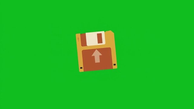 Retro floppy disk uploding icon animation green screen