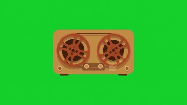 Retro tape icon spinning and transferring file green screen 