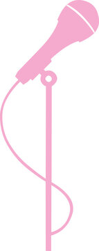 Flat pink silhouette illustration of a wired microphone on a stand isolated on a white background. Target audience: Event organizers, karaoke venues, podcasters, and music bloggers looking for clean