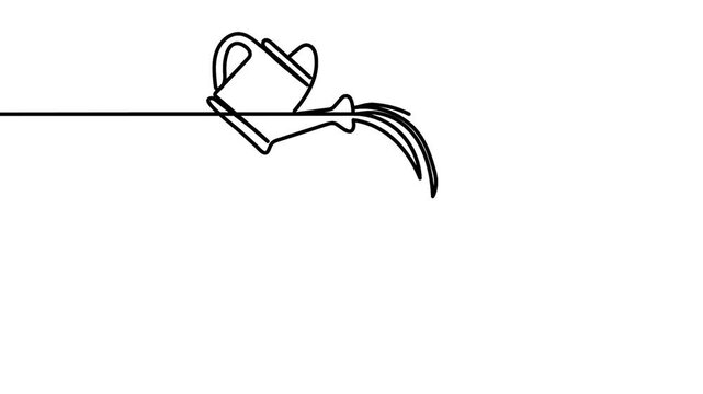 Watering can plant continuous one line art vector illustration featuring editable stroke. Depicting a watering can pouring water onto a potted plant in continuous one line art vector illustration.