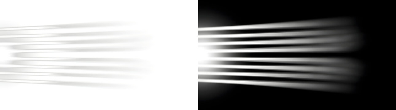Speed lines in horizontal white bands fading to the right for racing designs in PNG, Transparent and Black Background Versions