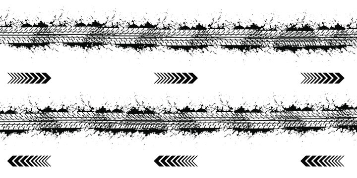 Grunge Tire Tracks And Arrow Pattern Texture With Mud Splatter Background For Design