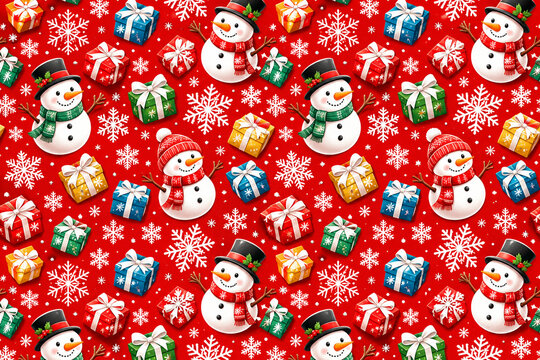 Christmas wrapping paper with a motif of snowflakes and festive decorations.