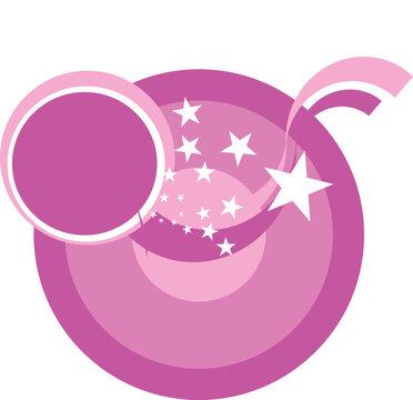 Abstract retro vector-style graphic illustration featuring pink and magenta concentric circles, dynamic swooshes, and bursting white stars isolated on a white background.