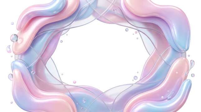 3D Pastel Pink Blue Fluid Frosted Glass Frame Isolated on White