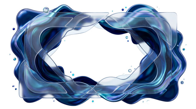 3D Ocean Blue Fluid Glassmorphism Frame Concept Isolated on White