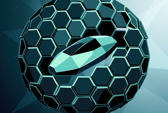 Futuristic Faceted Capsule Inside a Hexagonal Honeycomb Sphere