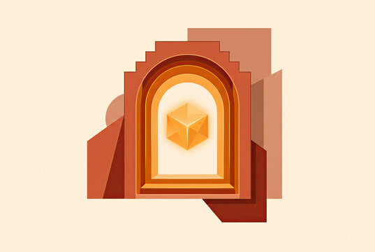 Stepped Terracotta Archway Portal with a Floating Glowing Cube