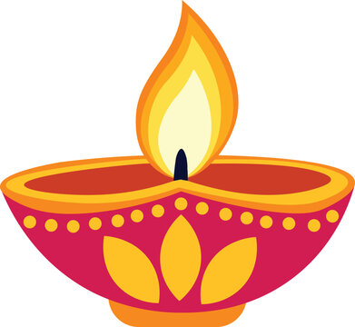 Decorative Diya Oil Lamp Illustration for Diwali Festival and Traditional Indian Celebrations