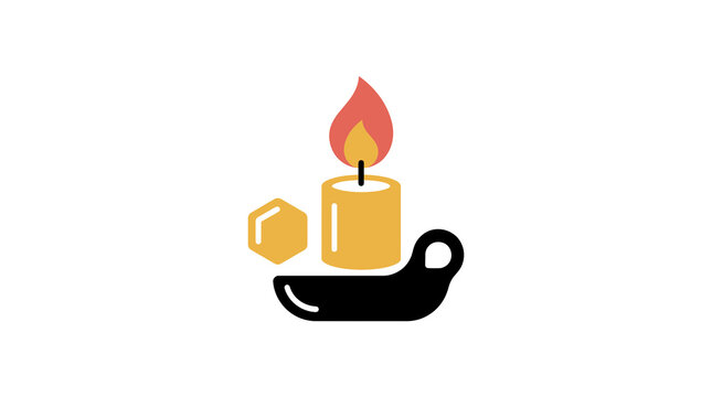 Beeswax candle vector icon burning on holder with honeycomb symbol isolated on white background