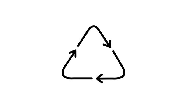 Animated Black Thin Line Icon of Recycling Arrows with Transparent Background.4k