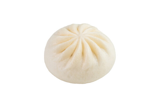 Steamed bao bun isolated on white background, soft Asian dumpling bread with filling, traditional Chinese and Japanese food.