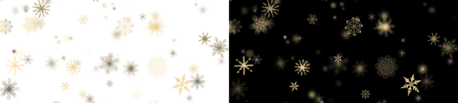 Sparkling Golden Snowflakes Falling on Black Background