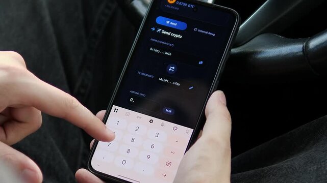 User sends cryptocurrency through a mobile wallet, highlighting peer-to-peer digital payments, blockchain finance, decentralized transactions and growing crypto adoption.