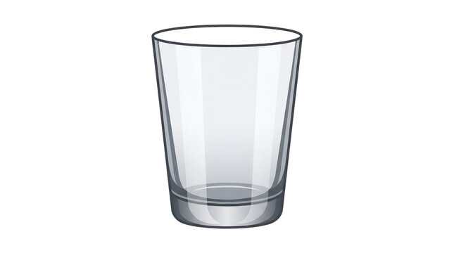 Digital vector illustration of a single empty transparent drinking glass tumbler featuring clean outlines, subtle grey shading, curved sides, and a thick solid base isolated on transparent background
