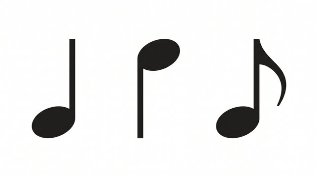 Three black musical notes on white background: two quarter notes and one eighth note with flag, simple minimalist icons spaced horizontally.