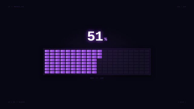 A digital loading bar in vibrant purple steadily progresses from 6% to 85% against a dark background, indicating an active data process or system update.
