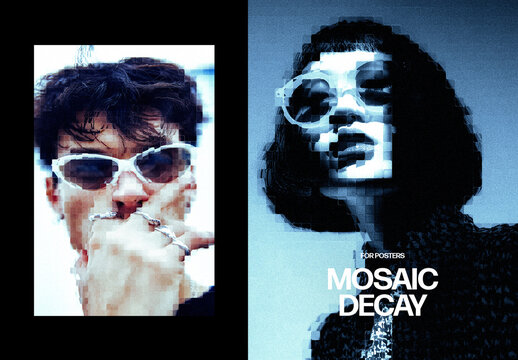 Vertical Mosaic Decay Effect For Poster And Print Design