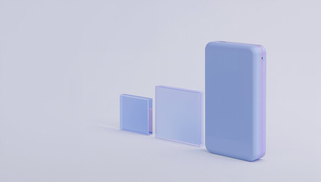 紫色の端末と二つの透明な板の立体イメージ