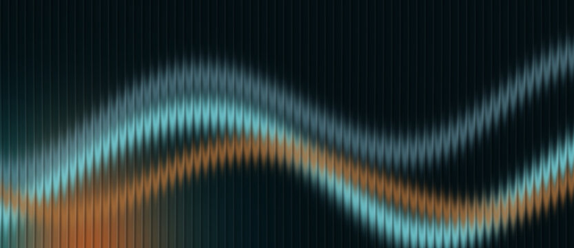 Abstract wavy lines with blue and orange gradients against a dark ribbed background