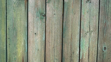 Fototapeta na wymiar Close up of weathered green wooden planks showing natural texture and aging. Concept for backgrounds, nature, and rustic design themes.