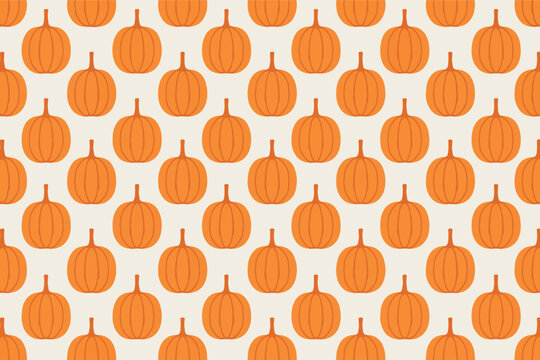 Seamless orange pumpkin vector pattern background. Autumn orange pumpkins seamless vector background. Fall harvest orange pumpkins seamless repeating pattern. 
