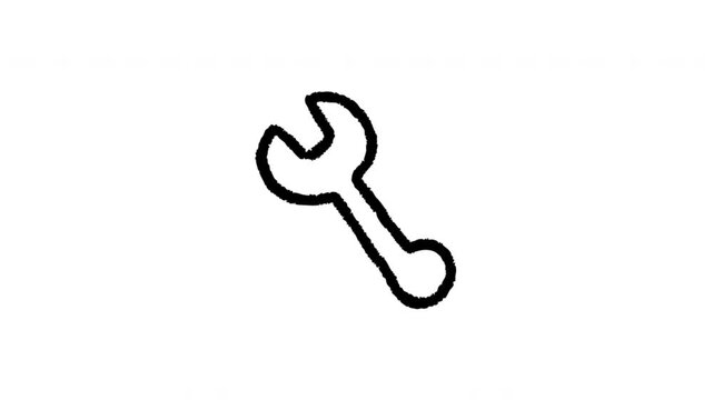 Wrench For Repair And Maintenance Hand-Drawn Doodle Animation On Transparent Background. Spanner Symbol And Mechanical Service Tool. Seamless Animated Icon. 4K Video Overlay Element.