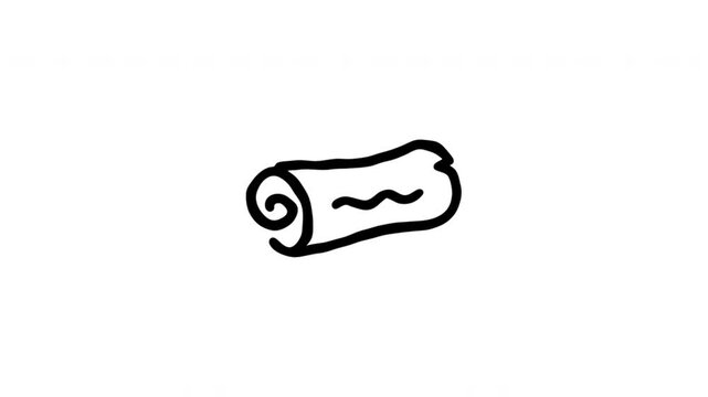 Scroll For Historical Documents And Ancient Stories Hand Drawn Doodle Animation. Rolled Parchment And Manuscript Symbol. Medieval History And Education Element. 4K Loop With Alpha Channel.