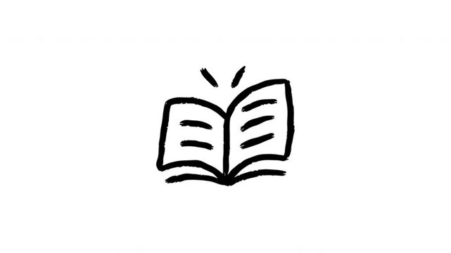 Open Book For Reading And Learning Hand Drawn Doodle Animation With Alpha Channel. Study Symbol And Education Resource, Transparent Background. 4K Loop Hand Drawn Icon.
