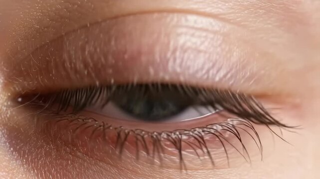 A close-up view of a human eye with vibrant iris patterns, showing detailed textures and reflections.