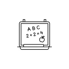 School blackboard with math equations and alphabet letters outline icon for education classroom learning and teaching resources isolated on a transparent background. © Hina