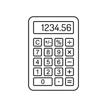 Electronic calculator line art icon isolated on transparent background for mathematical operations accounting finance business education or office desktop utilities.