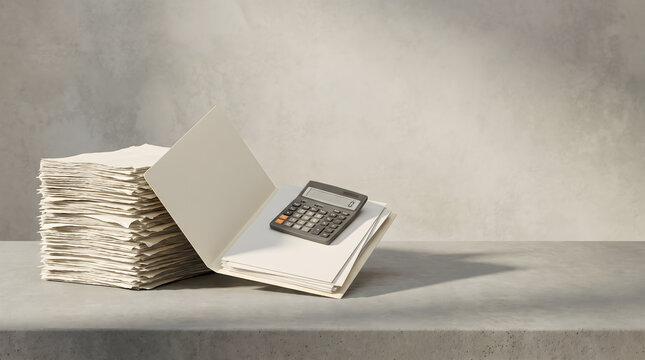 Professional financial concept showcasing chapter 7 bankruptcy with calculator and paperwork documents on a desk