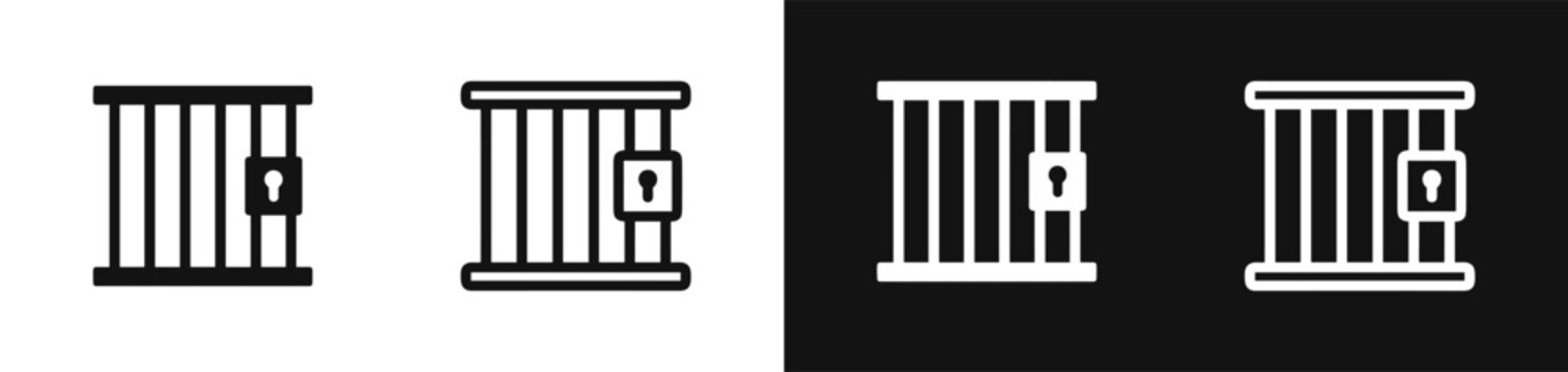 Prison cell bars with lock icon set vector illustration