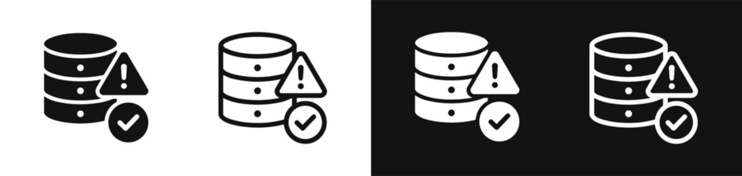 Database server warning and verification vector icon set with alert