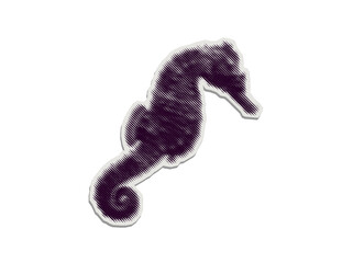 Halftone seahorse PNG sticker with a cut paper texture border on transparent background © creatfive