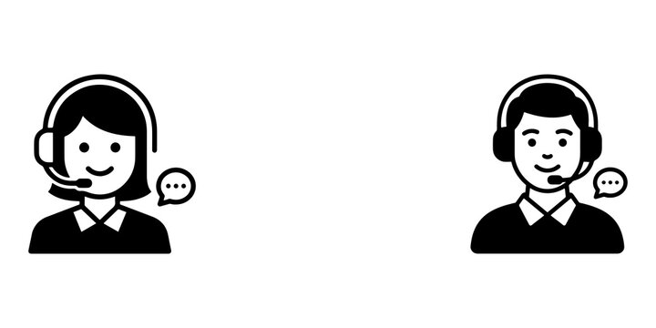 Customer service representative icon, friendly support agent with headset and speech bubble, vector illustration isolated on transparent background