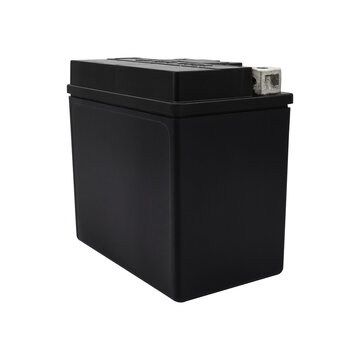 Black Rechargeable Sealed Lead Acid Battery with Metal Terminals on Transparent Background Png