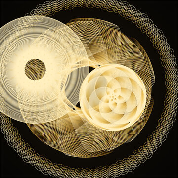 Fondo abstracto de roset&oacute;n guilloche en tono oro sobre negro