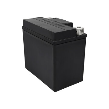 Black Rechargeable Sealed Lead Acid Battery with Metal Terminals on Transparent Background Png