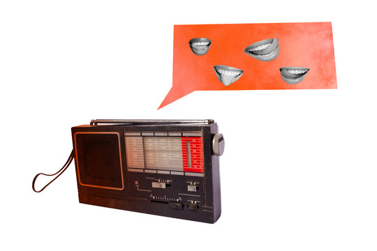 Composite sketch design artwork photo collage of radio speech cloud message mouth lips talk weekend rest nightclub entertainment occasion