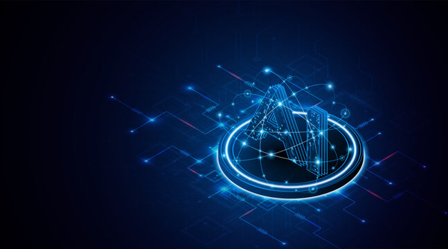 Digital technology of the future. AI icon or artificial intelligence symbol. Future advanced artificial intelligence technology circuit board concept