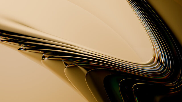 Champagne Beige Gradient Background with Flowing Black Chrome Waves and Sophisticated Golden Highlights