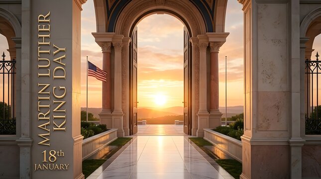 Martin luther king day, 18th january, with american flag and stone archway