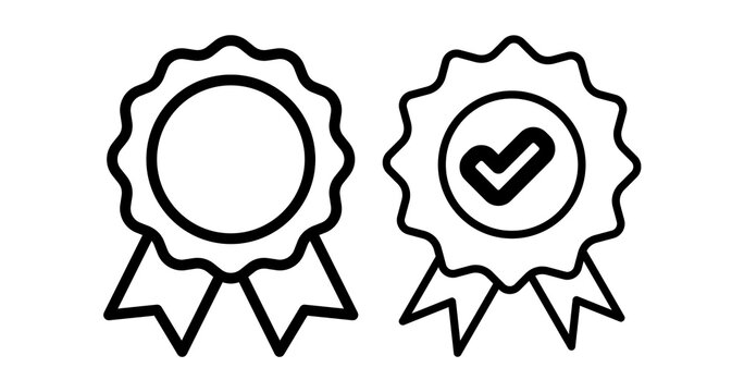 Award ribbon icon with check mark set, stroke and solid fill, representing quality or success Png
