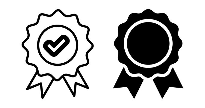 Award ribbon icon with check mark set, stroke and solid fill, representing quality or success Png